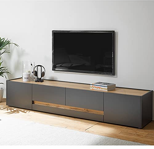 Lomadox TV Schrank Wohnbereich in anthrazit mit Absetzungen in Wotan Eiche Nb., B/H/T: ca. 220/40/45 cm