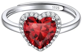 ChicSilver Anello Argento 925 Pietra Rossa Donna, Anelli Donna Cuore Regolabile Rosso Pietra Gennaio Confezione Regalo