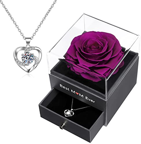 Miofula Mothers Day Preserved Real Rose Gifts for Mum Women, Eternal Flowers Rose Best Mum Gift Box with Necklace Gifts for Her Valentines Day Anniversary Mothers Day Birthday Gifts for Women Mothers
