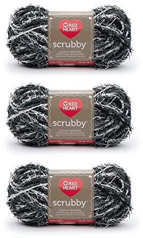 Red Heart Scrubby Marble Yarn - 3 Pack of 85g/3oz - Polyester - 4 Medium (Worsted) - 78 Yards - Knitting/Crochet