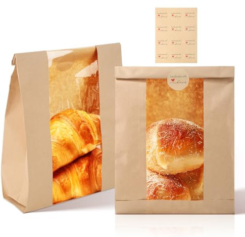 Cyblinia 30 bolsas de papel para pan tostado, bolsa de papel marrón para panadería con ventana para almacenamiento de alimentos (14 x 8.3 x 3.5 pulgadas)