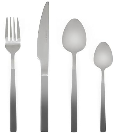 Salter BW10144LGTK Ombre Ménagère de 16 pièces en acier inoxydable, service de couverts pour 4 personnes, finition miroir, design moderne, avec couteau, fourchette, cuillère à café, argent/gris