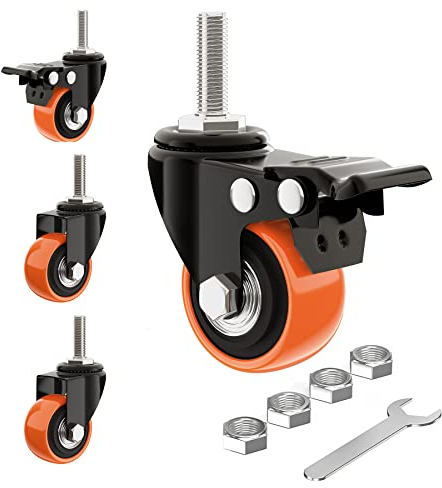 4 Stück 40mm Möbelrollen, Rollen für Möbel, Schwerlastrollen mit 180 kg Leisten, 40mm mm Vorbaurollen (Durchmesser 8 mm, Stiellänge 25 mm) Lenkrollen Doppel-Verriegelung mit 360-Grad-Rotation (Orange)