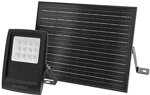 ELEDCO Foco Solar Exterior 100W, Luces Solares LED Modelo All-Black, Lámpara Solar con Mando a Distancia, Sensor de Movimiento, Sensor Crepuscular, Luz Blanca 6000K