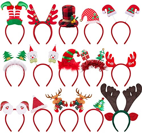 BQTQ 15 Stück Weihnachten Stirnbänder Weihnachts Haarreifen Weihnachts Kopfschmuck Elf Rentier Schneemann Geweih Santa Weihnachten Haarband Weihnachten Haarschmuck