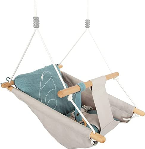 small foot Babyschaukel Seaside aus Holz und Stoff, Moderne Indoor-Schaukel mit Gurt für Babys, ab 6 Monaten, 12327