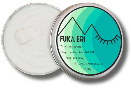 FUKA ERI Sonnencreme mit Zink non-nano. LSF 50. Mineralische und natürliche zutaten. Sonnenschutz vegan/wasserfest. Gesicht und Körper. Riffsicher. Ohne Plastik 100g.