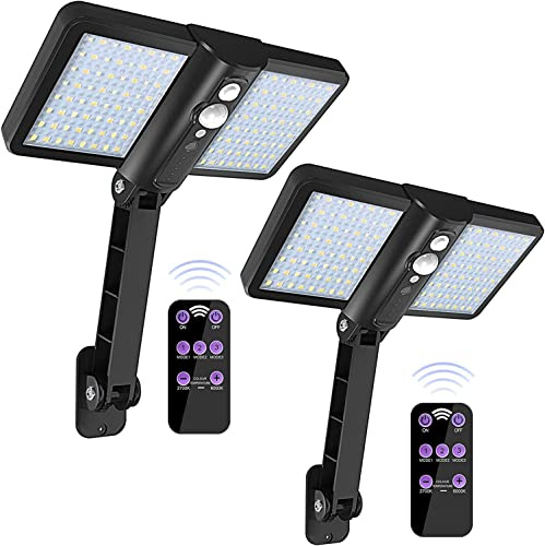 2 pack Solarleuchten für Außenbereich, 128 LED superhelle Lampe, kabelloses wasserdichtes Solarflutlicht, Sicherheitsbewegungssensor Luces Solares für Deck, Zaun, Terrasse, Haustür, Dachrinne