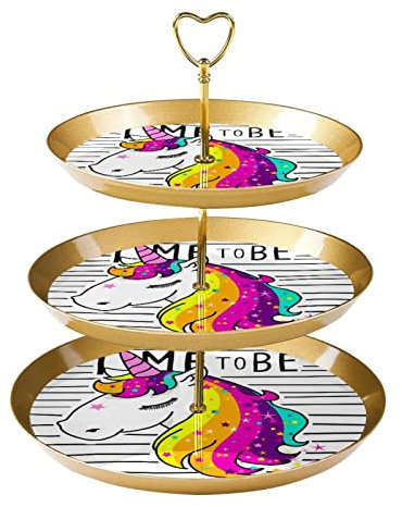 JAVENPROEQT 3-Tier Cupcake Stand Cake Holder, Kawaii Unicorn Reusable Serving Tray Pastry Display Tower for Birthday Baby Shower Tea Party