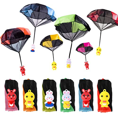 VOMAOK 6 Pack Parachute Toy Outdoor Hand Throw Flying Toys for Kids Boys Girls Easter Basket Stuffers Gifts