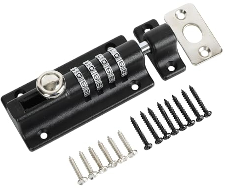 SAYAYO Cerrojo de Combinación con Perno Cerradura de Combinación de 4 Dígitos Pestillo Puerta Negro Cerraduras Para Perreras, Graneros, Almacenes, EMMCX8006-B