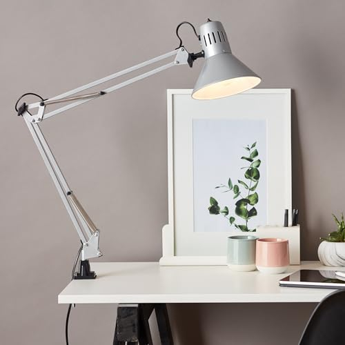 Lightbox praktische Schreibtischlampe - Basic Klemmleuchte mit schwenkbarem Kopf & Gelenk - E27, max. 40 W - aus Metall - in Titan