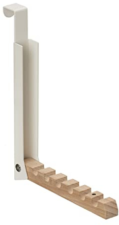 Relaxdays 2 x Klapphaken, zum Einhängen, Türgarderobe für je 6 Kleiderbügel, Metall und Holz, Haken für 2 cm Türfalz, creme | Metall und Holz, Haken für 2 cm Türfalz