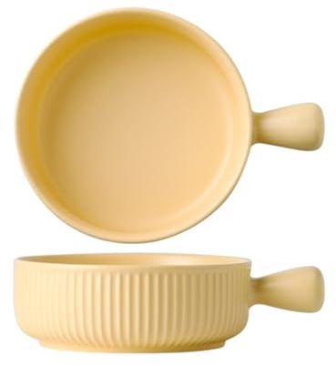 MoRfiL 2 Stück Nordischer Stil Suppentassen mit Griffen, 15.2cm Französische Zwiebelschale, Müslischale, Porzellan-Servier-Suppenschüssel für Suppe,Gelb