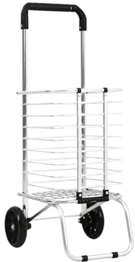 Panana Foldable Shopping Trolley Cart Grocery 2 Wheels Steel Grocery Cart Hard Wearing Foldaway for Easy Storage (2wheel)