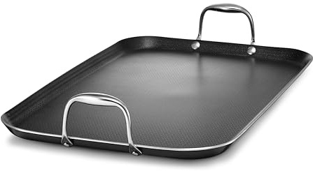 HexClad Hybrid Nonstick Double Burner Griddle, Stay-Cool Handles, Dishwasher-Friendly, Oven-Safe Up to 900°F, Induction Ready, Compatible with All Cooktops