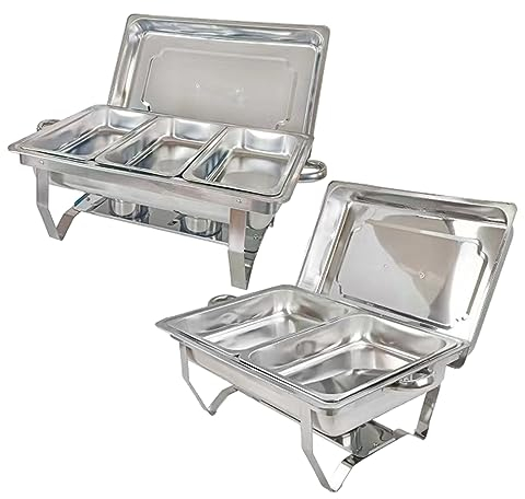 Chafing Dish Buffet Set Foldable Stainless Steel and Warmers with Water Pan Full Size or 1/2 or 3/1 Size Food Pan Fuel Holder and Lid Folding Stand,Triple grid+Double lattice