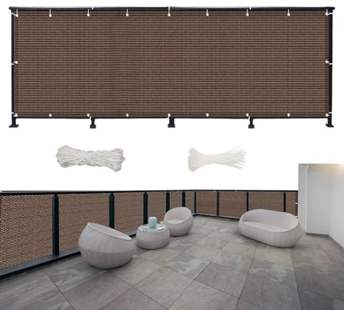 Brise Vue Jardin, Brise Vue 900 x 125 cm HDPE 220 G/M², Résistant Aux UV, Pare-Exterieur Cache Occultant pour Terrasse, avec Œillets, Attaches de Câble, pour Piscine, Patio, ‎Marron