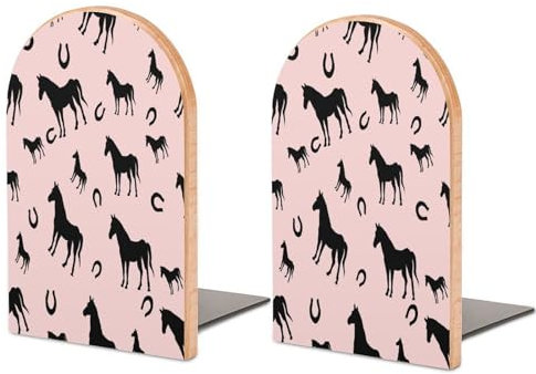 Pferde- und Hufeisentiere, rutschfeste Buchstützen für Regale, 1 Paar Buchhalter aus Holz, eleganter Schreibtisch-Bücherregal-Organizer für schwere Bücher