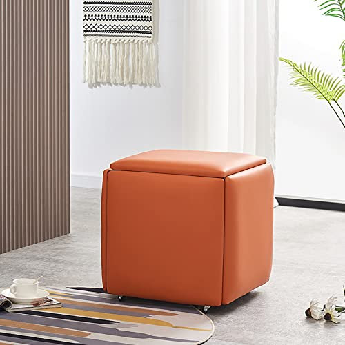 Ottoman Cube Chair 5 in 1 Set - Stapelhocker mit Rollen, Kunstleder Fußstütze Hocker für Wohnzimmer & Esszimmer