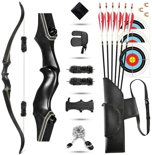 ZSHJGJR 60 Zoll Takedown Recurve Bogen Holz Aluminium 30-60lbs Bogenschießen Pfeil und Bogen Set Erwachsene Anfänger Jagdbogen Longbogen Traditioneller Bogen Set mit Zubehör (Aluminium Bogen, 30 lbs)