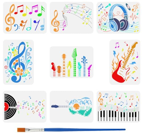FINGERINSPIRE 9 Stück Schablone Mit Pinsel Musiknoten 29.7x21cm Für Holz