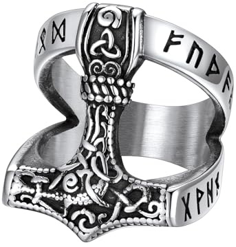 Supcare Thor'ss Hammer Ringe für Herren Jungen Viking Luhn Rune Fingerring 316L Edelstahl Siegelring mit Keltischer Knot Bandring Vintage Statement Ring Wikinger Schmuck für Jahrestag Geburtstag