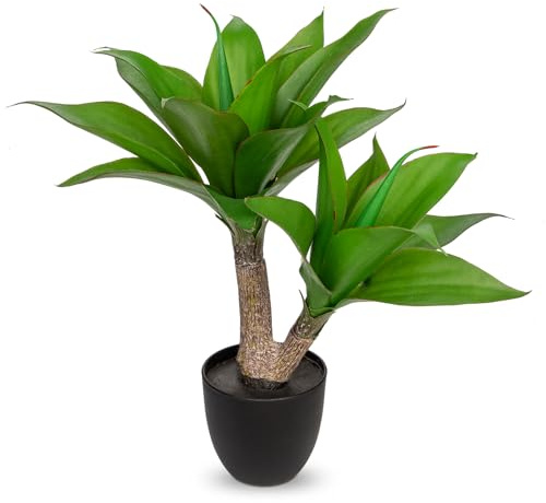 Hollyone 42cm Künstlich Agave Pflanze Kunstpflanze Zimmerpflanzen Unecht, Agave Künstlich im Topf Grünpflanze für Tischdekoration Büro Heim Badezimmer Innendekoration