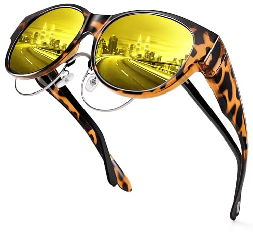 URUMQI Nachtfahrbrille Nachtbrille zum Autofahren Damen Herren | Auto Brille Gegen Blenden Gelbe Gläser