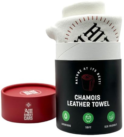 AM Street Cars Premium Grade Chamois Leather - car drying towel, the ideal shammy for glass, mirrors, chrome inside and out, super soft and highly absorbent car drying cloth, from the UK
