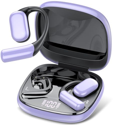 QCOQ Ecouteurs Bluetooth sans Fil LED, Casque Bluetooth 5.4 Oreille Ouverte,sans Fil Sport, HiFi Stéréo, Oreillette Bluetooth Sport avec 4 Mic, IPX7 Étanche Casque Bluetooth pour Running/Gym