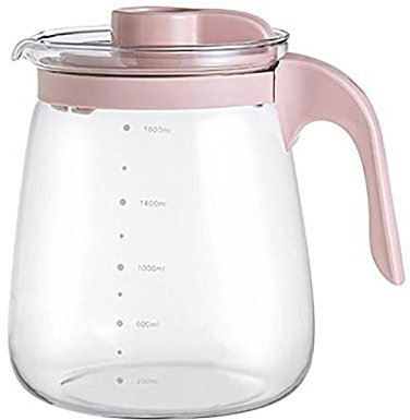Jarra de Agua Jarra de agua de vidrio jarra de bebida de gran capacidad botella de té de té con tapa Jarra de Agua y Fruta(Rosado)