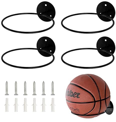 YunBey 4 supporti da parete per pallacanestro, supporto con viti, montaggio a parete, per pallavolo, rugby, basket, calcio, colore nero
