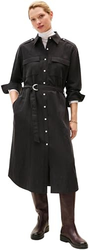 Tommy Hilfiger Vestido Camisero Mujer Fluid Utility Midi con cinturón, Negro (Black), 44W