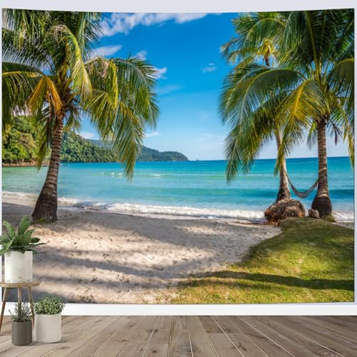 Calefee Wandbehang 200x200, Tapisserie Wandteppich Polyester für Schlafzimmer, Wandteppiche Naturlandschaft Meer, Palmen