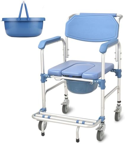 Duschstuhl mit Rollen, Toilettenstuhl für Behinderte, Toilettenstuhl für ältere Menschen, rollender Duschstuhl mit abnehmbarem Eimer, Tragkraft 150 kg