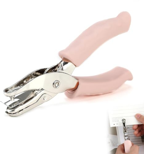 Wjelet Single Hole Punch, Pink Handheld Circle Puncher with Soft Grip, 3mm Handheld Hole Puncher, Ideal for DIY Crafts, Office, Home & School Office