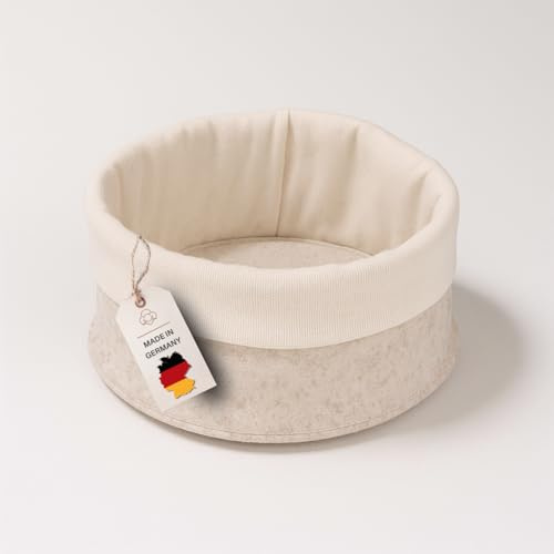 kontor28® - Brotkorb MADE IN GERMANY | Brötchenkorb handgenäht aus Upcycling Filz und Baumwoll-Leinen | Brotkorb modern Ø23x12 cm für Frühstück und Brunch, nachhaltig & waschbar (Beige)