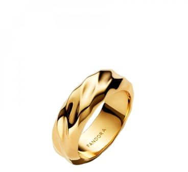 PANDORA Gewellter Breiter Band-Ring aus 14 Karat Vergoldung, aus der Essence Kollektion, Gr. 56, 163886C00-56
