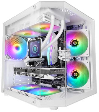 Mars Gaming MC-3TLITE, Caja Gaming MicroATX, Triple Cristal Templado Continuo, Ventilador FRGB Trasero 120mm, Estructura de Doble Cámara, Minitorre PC Compacta con Amplia Capacidad Interna, Blanco