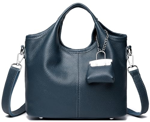 Makukke Damen Handtasche aus Echtleder, Klein Crossbody Schultertasche Ledertasche Elegante Beuteltasche Damen Henkeltasche für Alltag & Büro (Blau)