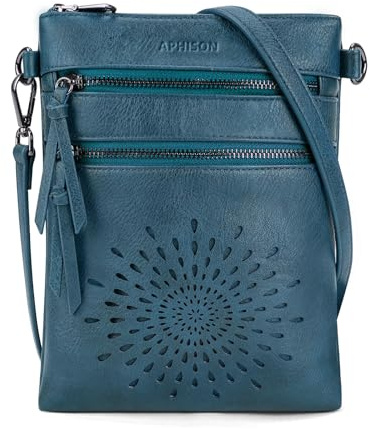 APHISON Kleine Umhangetasche Damen Schultertasche Crossbody Bag aus Premium Veganes Leder mit Sonnenblumen Muster Reissverschluss Geldborsenfach Handytasche fur Smartphone Verstellbarer Gurt