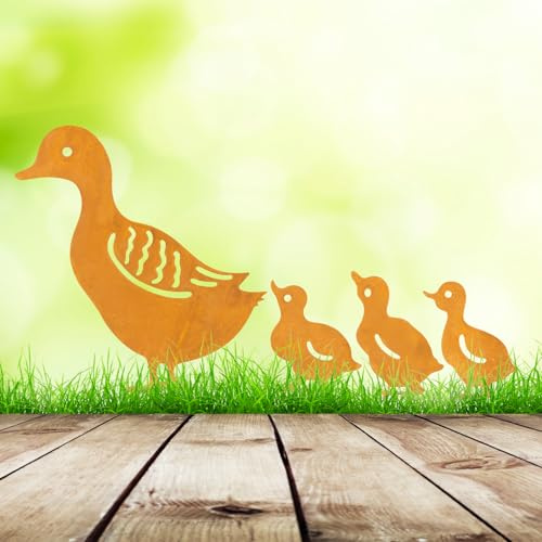 4pc Duck Garden Ornaments Outdoor Decorative Metal Stakes Outdoor Duck Ornament Silhouette Decorations Bronze Iron Effect Animal Ornament Perfect For Yards, Flower Beds, Planters
