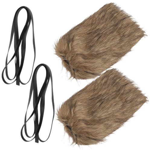 FUTUREORYY Wikinger Fell Stulpen Für Beine Kunstpelz Pelzstiefelüberzieher Mit Elastischen Riemen Unisex Beinstulpen Für Halloween Cosplay Mittelalter Kostüm Und Party
