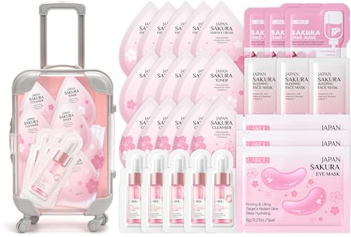 Sakura Skin Care Set con siero, Cleanser, crema, Skincare Headband per il lavaggio del polso (rosa chiaro)