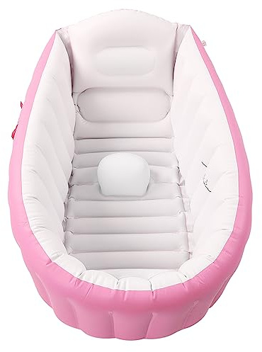 Asixxsix Aufblasbare Babybadewanne MIT Luftpumpe, Wasserstandsmarkierung, Rutschfester Untersite, Tragbart Faltbar (PINK)