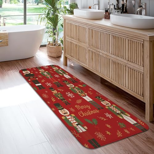Nutcracker Runner Rug, Christmas Festive Snowflake Holly Christmas Red Non-Slip Soft Rectangle Carpet Stain Resistant for Kitchen Laundry Room Doorway Entryway Decor 2x6 Ft