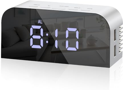 Vinabo Réveil de Chevet numérique alimenté par Batterie, avec 2 Ports USB de Charge, Radio-réveil Moderne, Horloge de Table avec 2 Niveaux de luminosité pour Chambre à Coucher