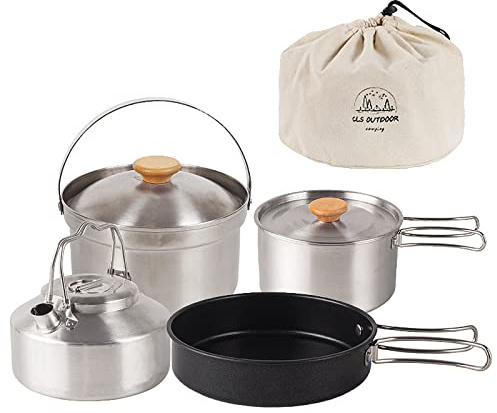 Javoryxh Utensili per Pentole da Campeggio in Acciaio Inossidabile con Custodia Cucinare Stoviglie Esterni Set Cucina Facile Usare E Pulito