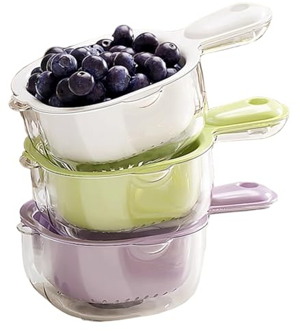 Peosaard Mini Colander, Kitchen Dual-Layer Draining Basket with Handle 3Pcs Cute Small Colander Fruit Strainer Multi-functional Vegetable Washing Basket for Home Kitchen, Small
